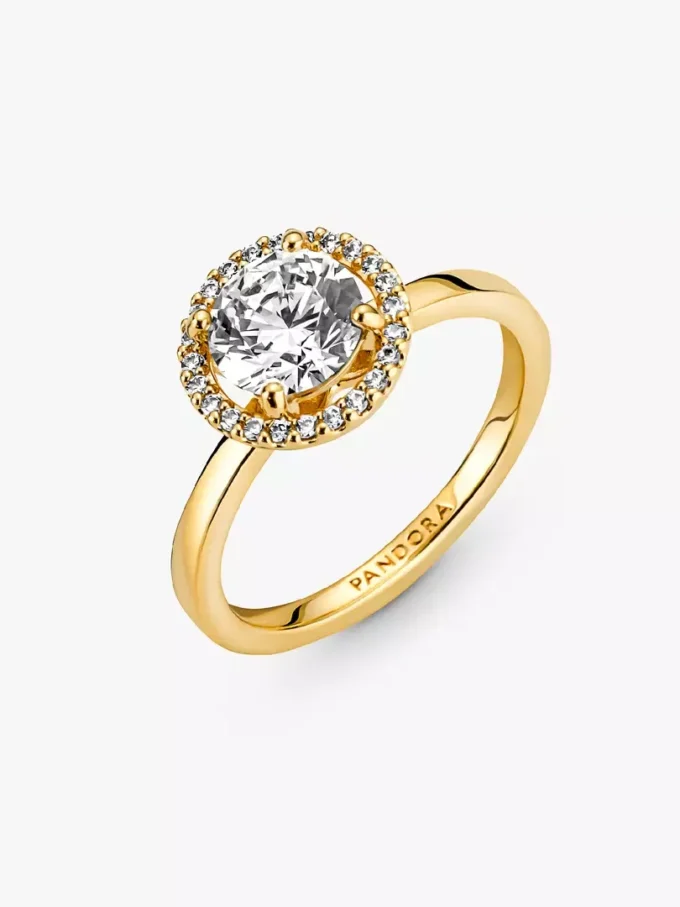 Funkelnder runder Halo-Ring, 14 Karat vergoldet Funkelnder runder Halo-Ring, 14 Karat vergoldet