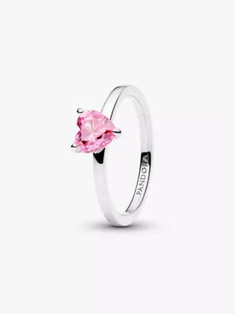 Funkelnder Solitärring mit rosa Herz aus Sterlingsilber