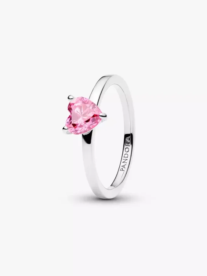 Funkelnder Solitärring mit rosa Herz aus Sterlingsilber Funkelnder Solitärring mit rosa Herz aus Sterlingsilber