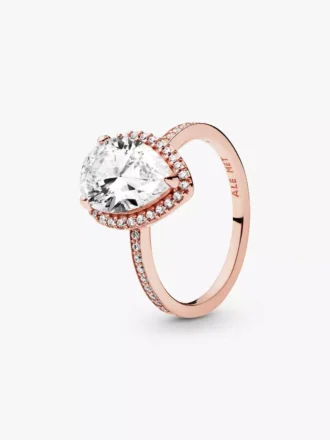 Funkelnder Teardrop-Halo-Ring, 14 Karat Roségold-Beschichtung