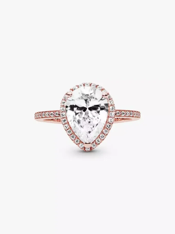 Funkelnder Teardrop-Halo-Ring, 14 Karat Roségold-Beschichtung Funkelnder Teardrop-Halo-Ring, 14 Karat Roségold-Beschichtung
