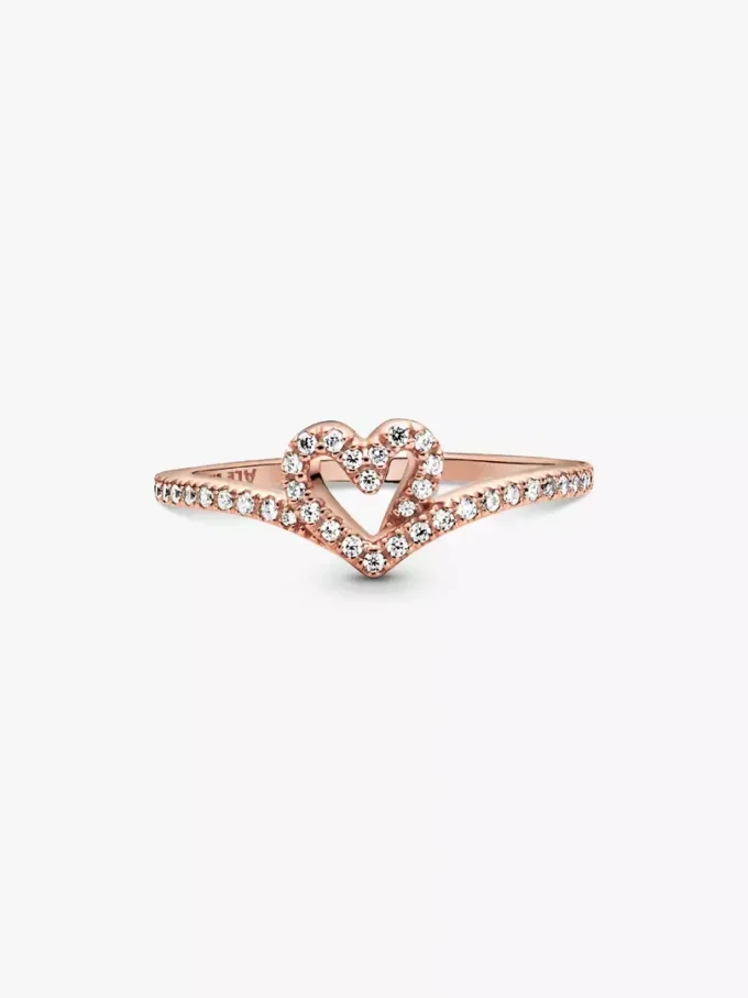 Funkelnder Wishbone-Herzring, 14 Karat Roségold-Beschichtung Funkelnder Wishbone-Herzring, 14 Karat Roségold-Beschichtung