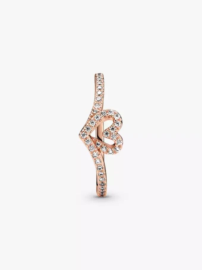 Funkelnder Wishbone-Herzring, 14 Karat Roségold-Beschichtung Funkelnder Wishbone-Herzring, 14 Karat Roségold-Beschichtung