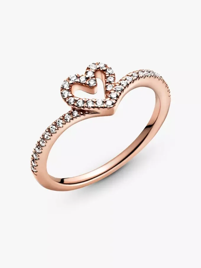 Funkelnder Wishbone-Herzring, 14 Karat Roségold-Beschichtung Funkelnder Wishbone-Herzring, 14 Karat Roségold-Beschichtung
