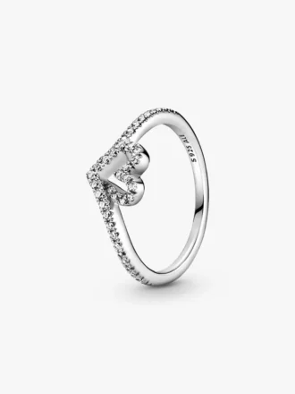 Funkelnder Wishbone-Herzring aus Sterlingsilber