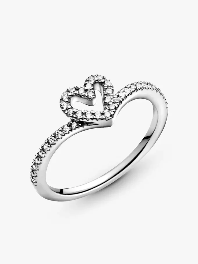 Funkelnder Wishbone-Herzring aus Sterlingsilber Funkelnder Wishbone-Herzring aus Sterlingsilber
