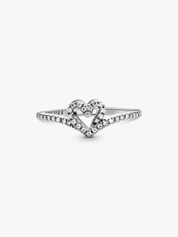 Funkelnder Wishbone-Herzring aus Sterlingsilber Funkelnder Wishbone-Herzring aus Sterlingsilber