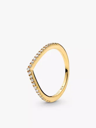 Funkelnder Wishbone Ring aus 18 Karat vergoldetem Sterlingsilber