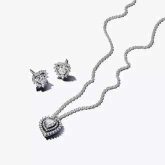 Funkelndes Doppelherz-Halo-Schmuck-Geschenkset, 2er-Set