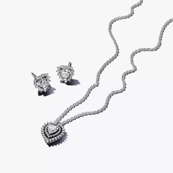 Funkelndes Doppelherz-Halo-Schmuck-Geschenkset, 2er-Set
