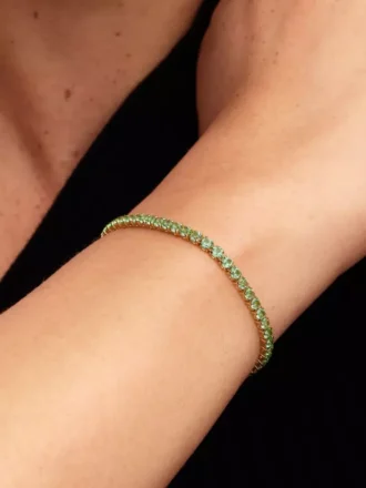 Funkelndes grünes Tennisarmband, 14-karätig vergoldet