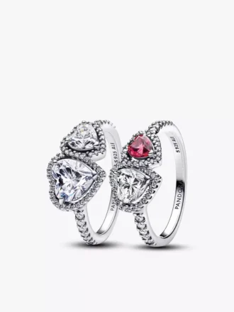 Funkelndes Halo-Herzen-Ring-Set (2er-Set)