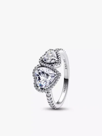 Funkelnder Halo-Herzring aus Sterlingsilber
