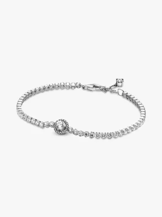 Funkelndes Halo-Tennisarmband aus Sterlingsilber