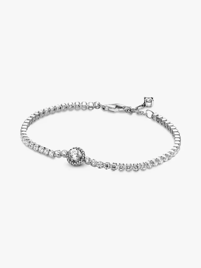 Funkelndes Halo-Tennisarmband aus Sterlingsilber Funkelndes Halo-Tennisarmband aus Sterlingsilber