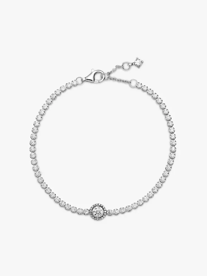 Funkelndes Halo-Tennisarmband aus Sterlingsilber Funkelndes Halo-Tennisarmband aus Sterlingsilber