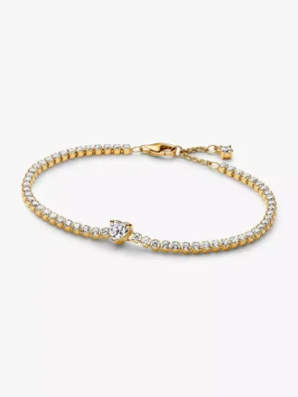 Funkelndes Herz-Tennisarmband, 14 Karat vergoldet
