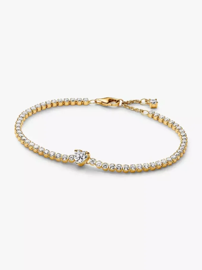 Funkelndes Herz-Tennisarmband, 14 Karat vergoldet