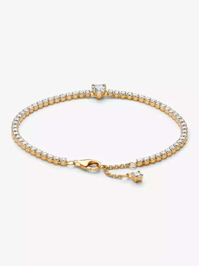 Funkelndes Herz-Tennisarmband, 14 Karat vergoldet