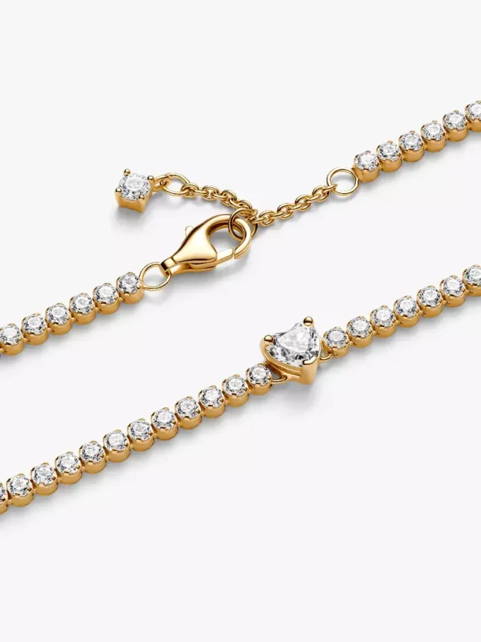Funkelndes Herz-Tennisarmband, 14 Karat vergoldet