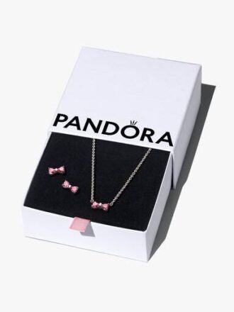 Funkelndes rosa Schleifen-Schmuck-Geschenkset – Sterlingsilber