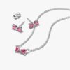 Funkelndes rosa Schleifen-Schmuck-Geschenkset – Sterlingsilber
