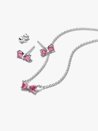 Funkelndes rosa Schleifen-Schmuck-Geschenkset – Sterlingsilber