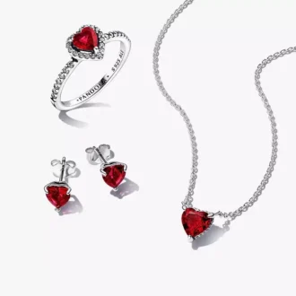 Funkelndes rotes Herz-Ring-Set, 3er-Set