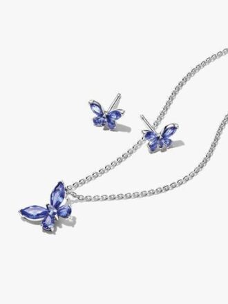 Funkelndes blaues Schmetterlings-Schmuck-Geschenkset – Sterlingsilber