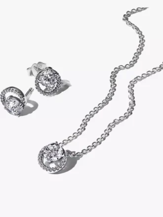 Funkelndes Set aus Halskette und Ohrringen mit rundem Halo, 2er-Set
