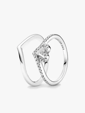 Funkelndes Wishbone-Herz-Ring-Set (2er-Set)