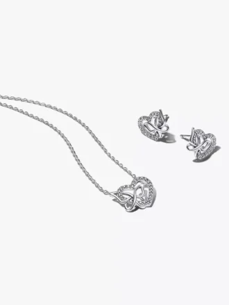 Geschenkset mit verschlungenen Herzen und Schmetterlingen aus Sterlingsilber