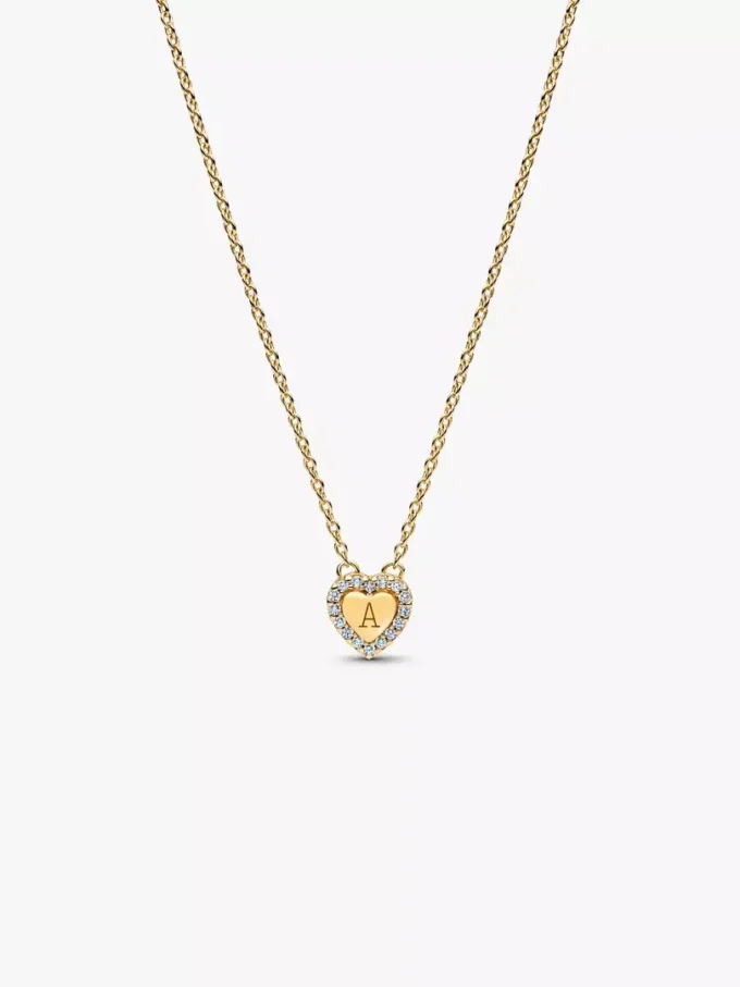 Gravierbare Herz-Halo-Halskette, 14 Karat vergoldet Gravierbare Herz-Halo-Halskette, 14 Karat vergoldet