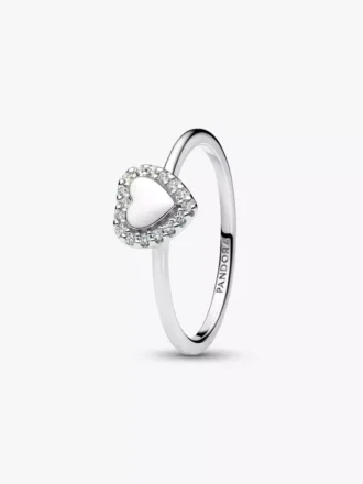 Gravierbarer Herz-Halo-Ring aus Sterlingsilber