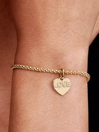 Gravierbarer Liebesherz-Dangle Charm, 14-karätig vergoldet