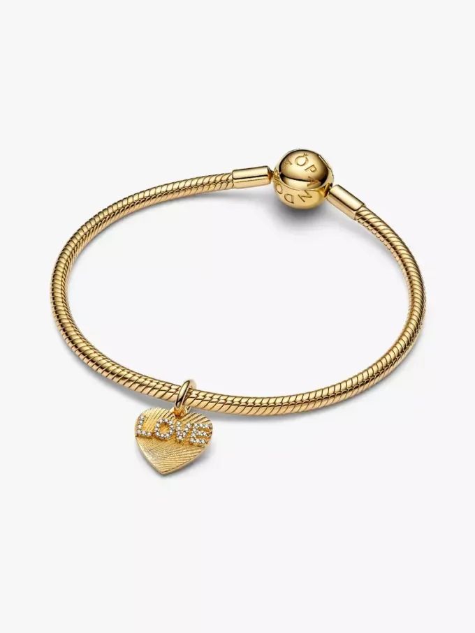 Gravierbarer Liebesherz-Dangle Charm, 14-karätig vergoldet Gravierbarer Liebesherz-Dangle Charm, 14-karätig vergoldet