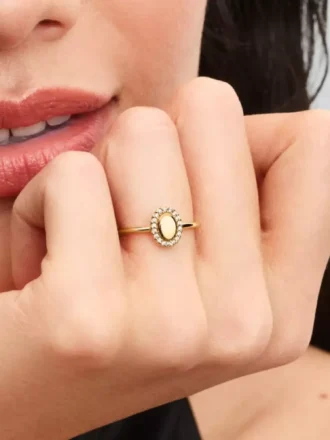 Gravierbarer ovaler Halo-Ring, 14-karätig vergoldet