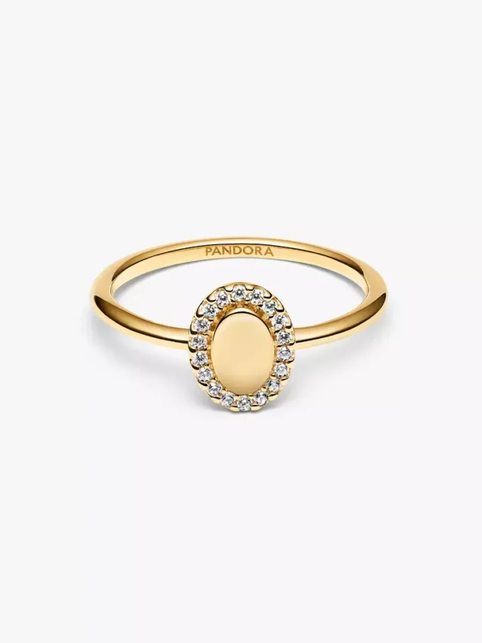 Gravierbarer ovaler Halo-Ring, 14-karätig vergoldet Gravierbarer ovaler Halo-Ring, 14-karätig vergoldet