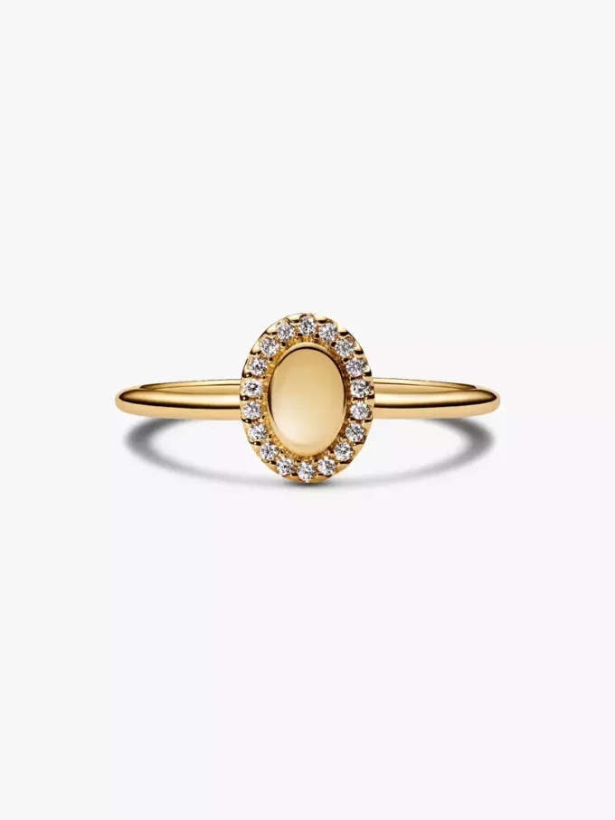 Gravierbarer ovaler Halo-Ring, 14-karätig vergoldet Gravierbarer ovaler Halo-Ring, 14-karätig vergoldet