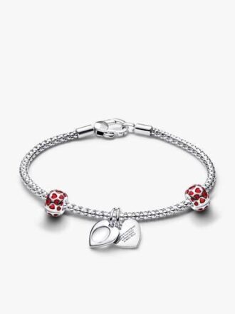 Gravierbares Doppelherz-Charm-Armband-Set – 3er-Set