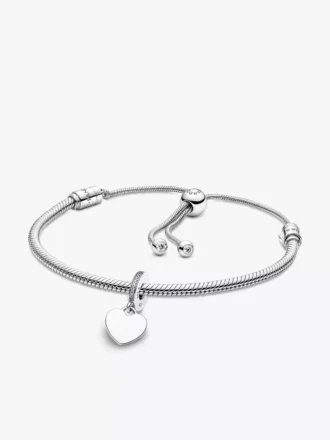 Gravierbares Herz-Dangle Charm-Set mit Snake Chain und Schiebeverschluss, 2er-Set