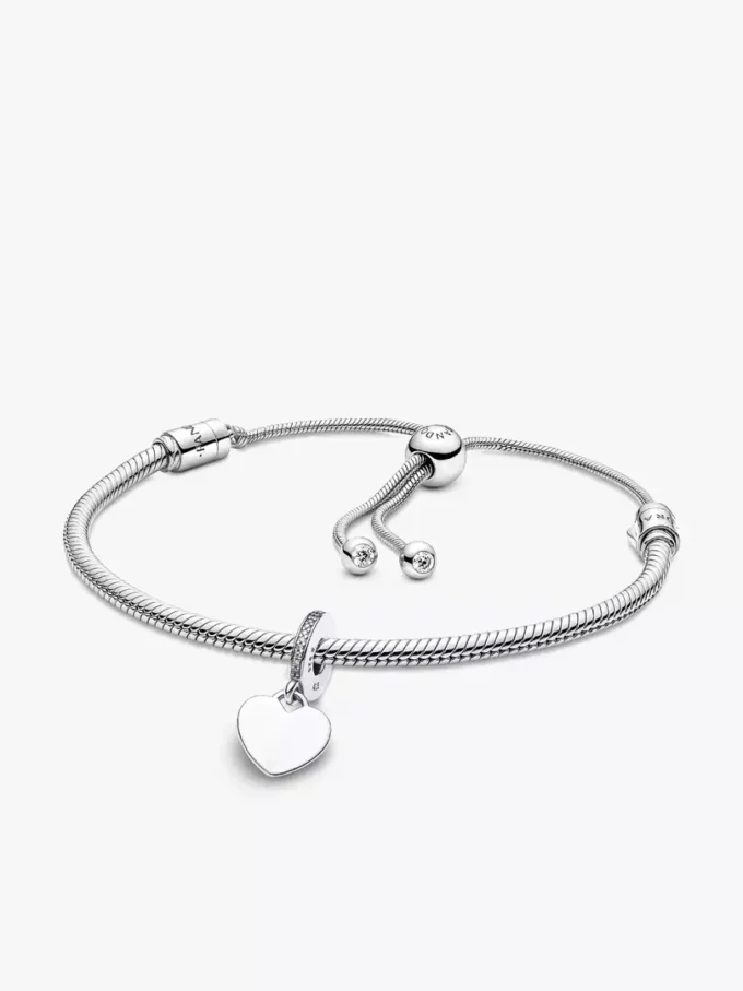 Gravierbares Herz-Dangle Charm-Set mit Snake Chain und Schiebeverschluss, 2er-Set Gravierbares Herz-Dangle Charm-Set mit Snake Chain und Schiebeverschluss, 2er-Set