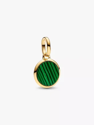 Grünes, gravierbares Mini-Medaillon-Charm, 14-karätig vergoldet