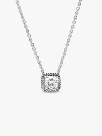 Halo-Halskette mit quadratischem Glanz aus Sterlingsilber