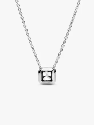 Halo-Halskette mit quadratischem Glanz aus Sterlingsilber