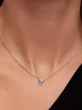 Halo-Halskette mit rundem Pavé aus Sterlingsilber