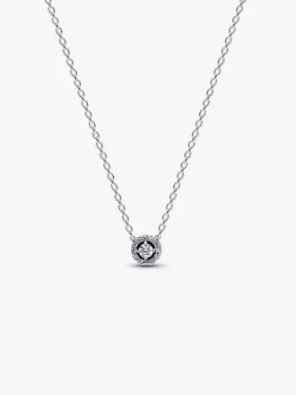 Halo-Halskette mit rundem Pavé aus Sterlingsilber