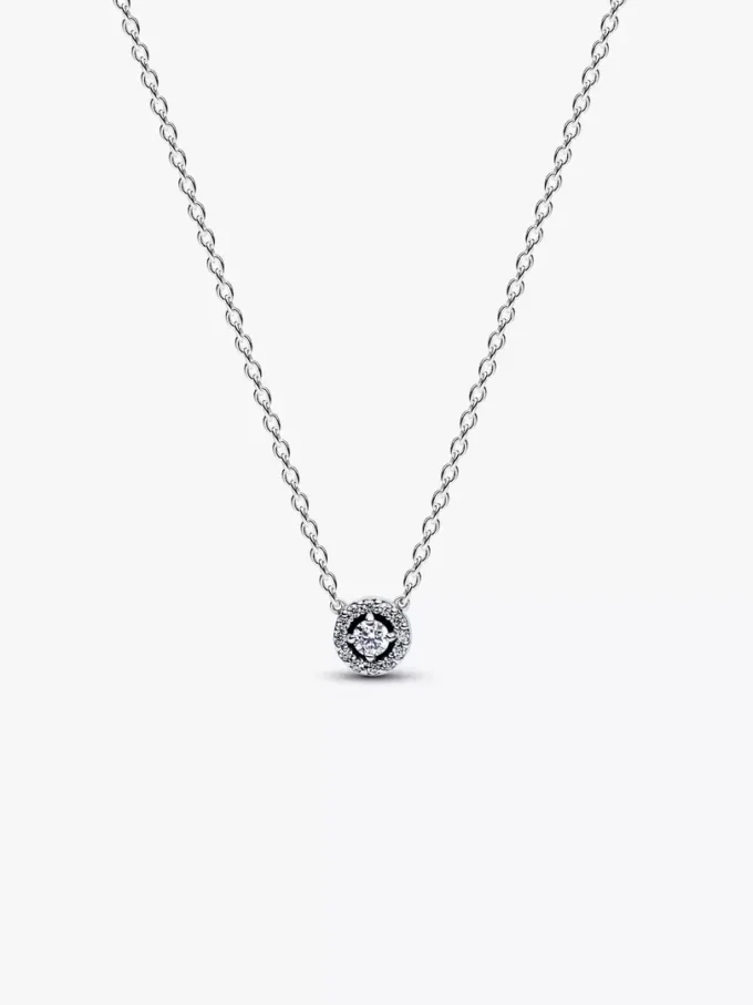 Halo-Halskette mit rundem Pavé aus Sterlingsilber Halo-Halskette mit rundem Pavé aus Sterlingsilber