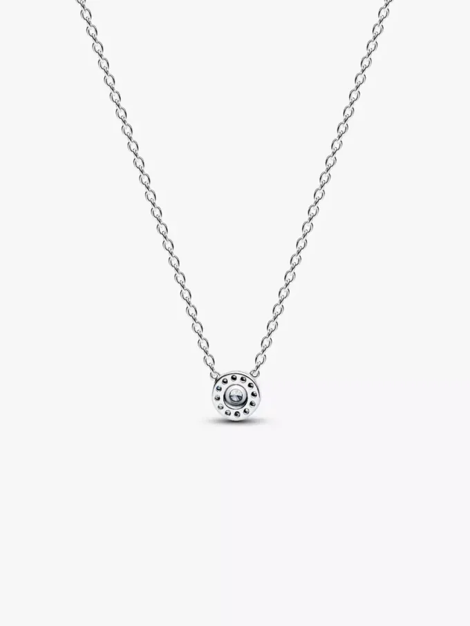 Halo-Halskette mit rundem Pavé aus Sterlingsilber Halo-Halskette mit rundem Pavé aus Sterlingsilber