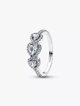 Halo-Herz-Trilogie-Ring aus Sterlingsilber